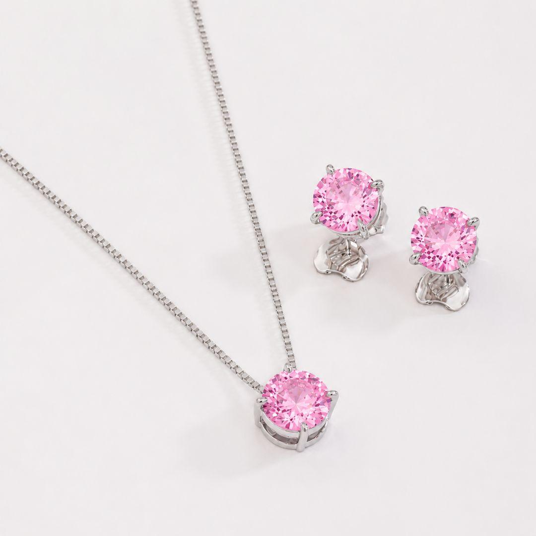 CONJUNTO REDONDO ZIRCÔNIAS ROSA