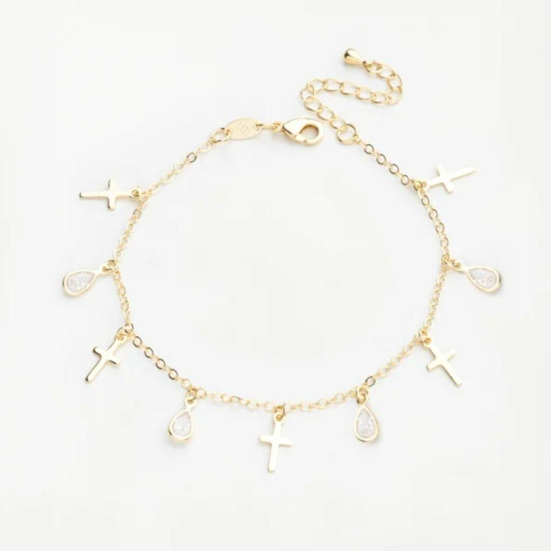 PULSEIRA GOTINHAS ZIRCÔNIAS E CRUZES